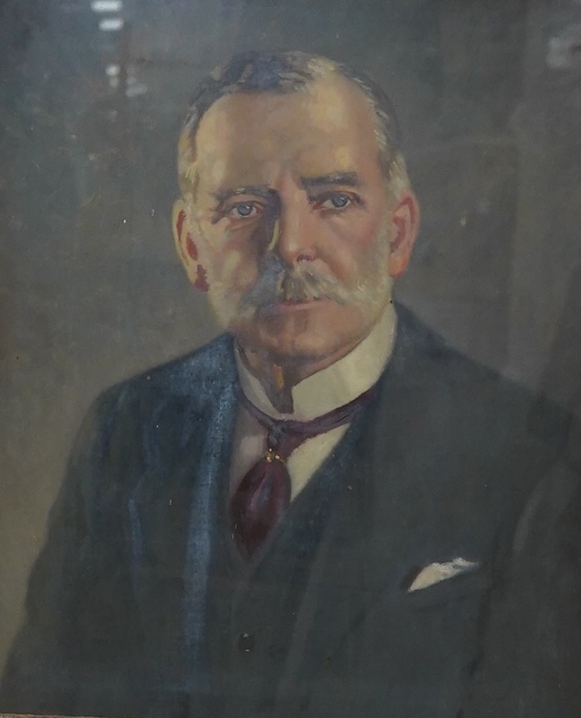 1930's English School, oil on canvas, Portrait of a gentleman, unsigned, 59 x 49cm, ornately framed. Condition - good